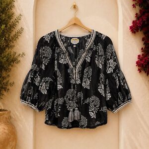 Boho Artisan Cotton Tassel Tunic Top Alamwar Handcrafted India XXL
